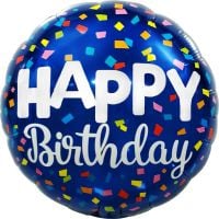 18" Happy Birthday Confetti on Blue Balloon