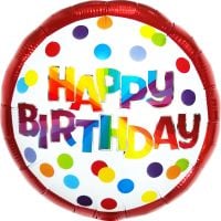 18" Happy Birthday Polka Dots Red Border Balloon