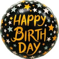 18" Happy Birthday Gold and Silver Stars Balloon