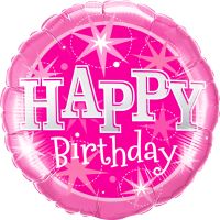 18" Happy Birthday Sparkle Pink Balloon