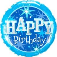 18" Happy Birthday Sparkle Blue Balloon