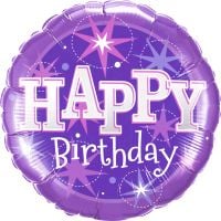 18" Happy Birthday Sparkle Purple Balloon
