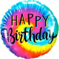 18" Happy Birthday Tie Dye Swirls Balloon