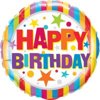 18" Happy Birthday Colorful Stripes Balloon