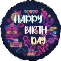 18" Happy Birthday Neon Circus Balloon