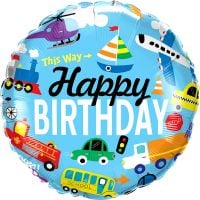 18" Happy Birthday Transportation Vehicles Balloon