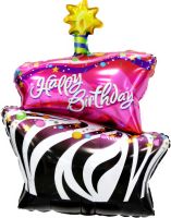 34" Birthday Funky Zebra Stripe Cake Balloon Balloon