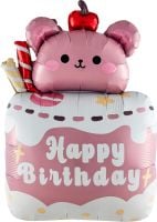 33" Happy Birthday Cake Pink Teddy Bear Balloon