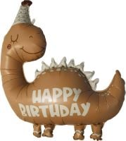 34" Happy Birthday Matte Brown Dinosaur Balloon