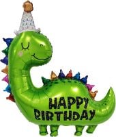 34" Happy Birthday Green Dinosaur Balloon