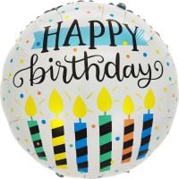 18" Happy Birthday Candles on White Balloon