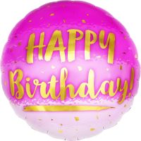 18" Happy Birthday Gold Print on Pink Balloon