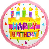 18" Happy Birthday Rainbow Cake Pink Balloon