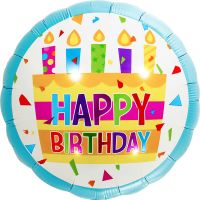 18" Happy Birthday Rainbow Cake Blue Balloon