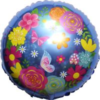 18" Spring Butterflies and Flowers Blue Balloon