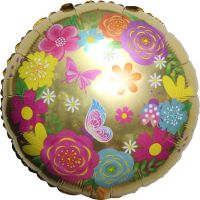 18" Spring Butterflies and Flowers Yellow Balloon