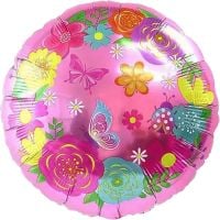 18" Spring Butterflies and Flowers Pink Balloon