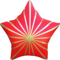18" Matte Red Golden Rays Star Balloon