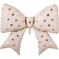 39" Matte Cream Bow with Gold Hearts Balloon