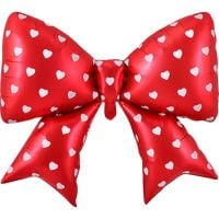 39" Matte Red Bow with White Hearts Balloon