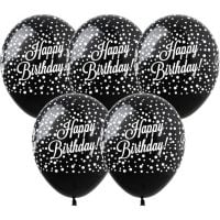 12" Classy Silver Happy Birthday and Confetti Black (50pcs) Balloons