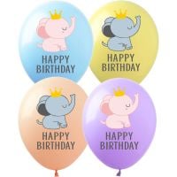 12" Happy Birthday Baby Elephant Assortment (50pcs) Balloons