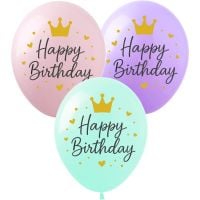 12" Happy Birthday Crown Pastel Assortment (50pcs) Balloons