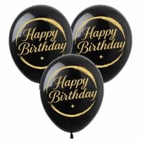 12" Happy Birthday Gold Trim Black (50pcs) Balloons