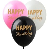 12" Happy Birthday Pink Black and White (50pcs) Balloons