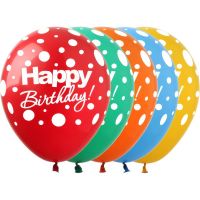 12" Happy Birthday Polka Dots Assortment (50pcs) Balloons