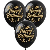 12" Happy Birthday Riches Black (50pcs) Balloons