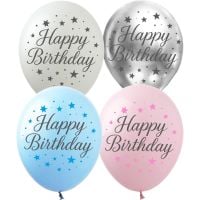12" Happy Birthday Script and Stars (50pcs) Balloons