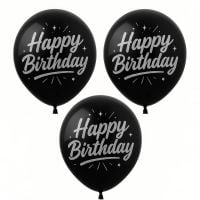 12" Happy Birthday Silver Burst Black (50pcs) Balloons