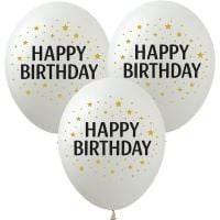 12" Happy Birthday Stars White (50pcs) Balloons