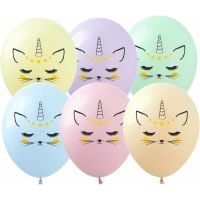 12" Unicorn Cat Pastel Assortment (50pcs) Balloons