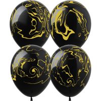 12" Marble Stone Black with Gold Print (50pcs) Balloons