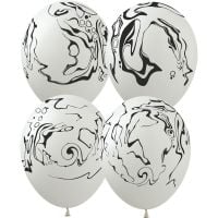 12" Marble Stone White with Black Print (50pcs) Balloons