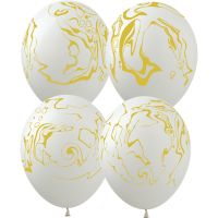 12" Marble Stone White with Gold Print (50pcs) Balloons