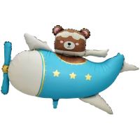 43" Bear on a Blue Plane Balloon