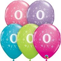 11" Number 0 Confetti Around Trendy Assortment (50pcs) Balloons
