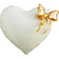 22" Matte Cream Heart with Golden Bow Balloon