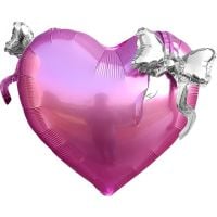 22" Metallic Pink Heart with Golden Bow Balloon