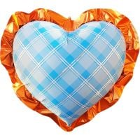 27" Orange Frill Plaid Blue Heart Balloon