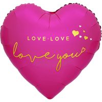18" Love Love Love You Fuchsia Heart Balloon