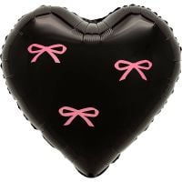 18" Black Heart with Pink Bows Balloon