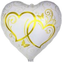18" Entwined Hearts Gold on White Balloon
