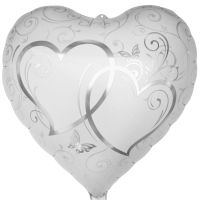 18" Entwined Hearts Silver on White Balloon