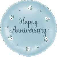 18" Happy Anniversary Blue with White Blossoms Balloon