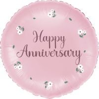 18" Happy Anniversary Pink with White Blossoms Balloon