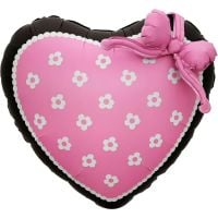 22" Black Trim Pink Floral Heart with Pink Bow Balloon